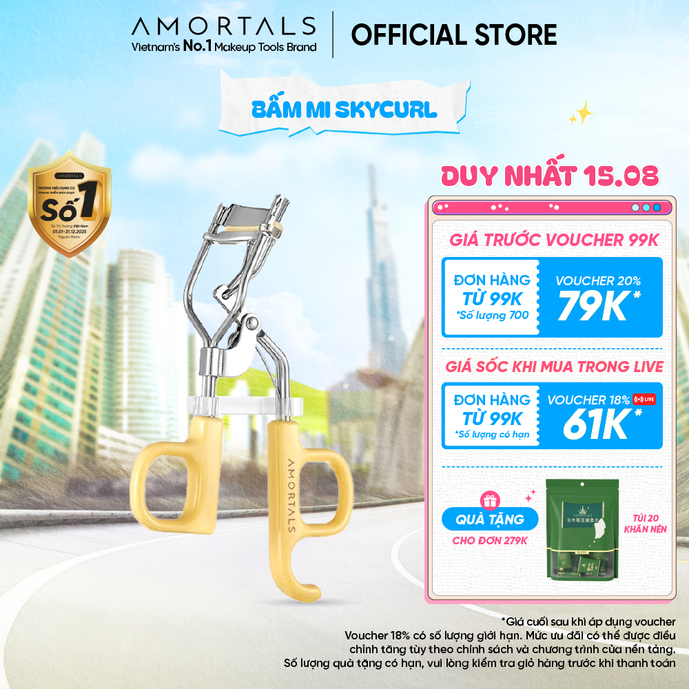 Bấm Mi Sky Curl Amortals Thép Không Gỉ, Giữ Nếp Tốt, Giúp Mi Cong Vút, Thiết Kế Thoải Mái Dễ Dùng, Mút Đệm Dày
