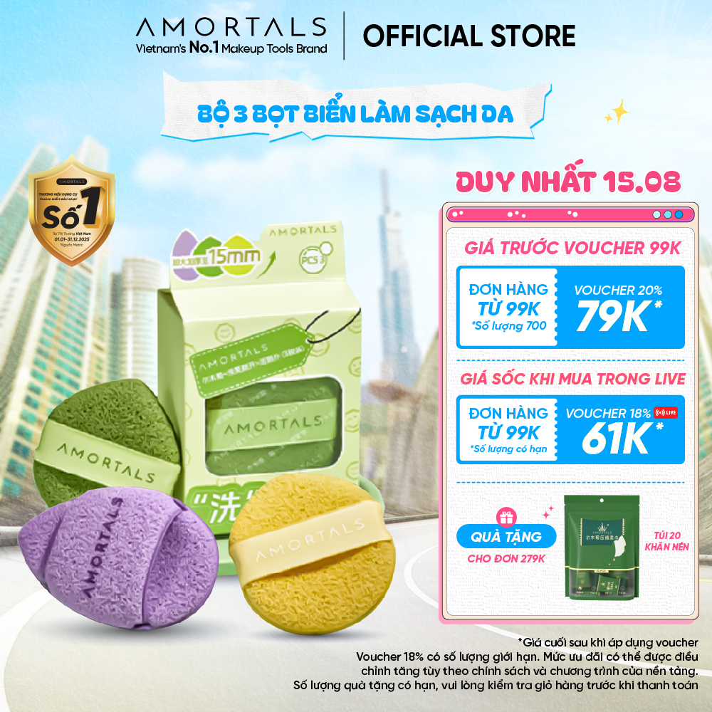 Bọt Mút Rửa Mặt Amortals Làm Sạch Sâu, Nở To Khi Gặp Nước, Dịu Nhẹ Cho Mọi Loại Da, Bọt Biển Rửa Mặt
