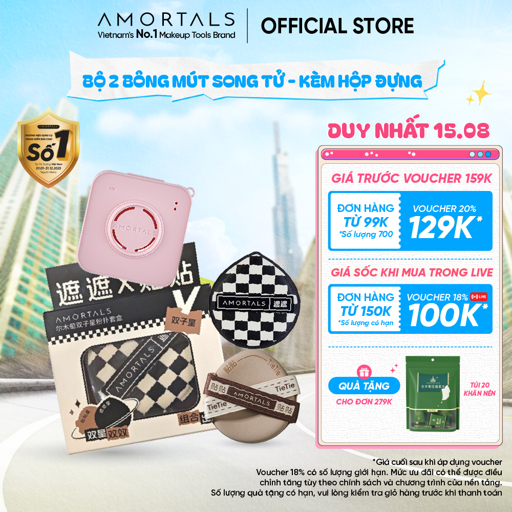 Bông Mút Trang Điểm Sao Song Tử Ảmortals – Dùng Khô & Ướt, Dễ Tán, Cho Lớp Nền Mịn Lì & Căng Bóng, Không Hút Kem