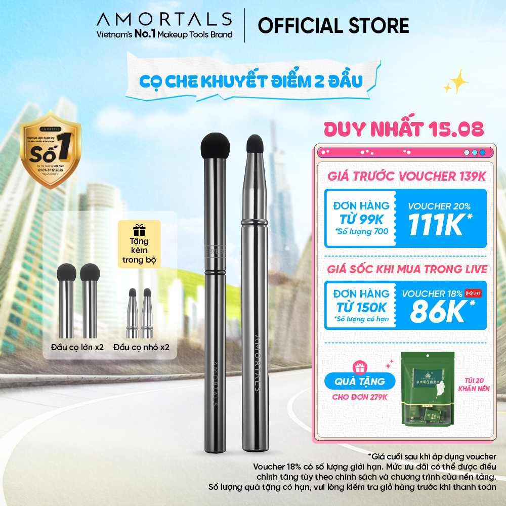 Bộ Cọ Mút Che Khuyết Điểm Amortals, Nhiều Đầu Chuyên Dụng, Che Phủ Tốt, Không Bám Kem, Dễ Dùng Cho Người Mới