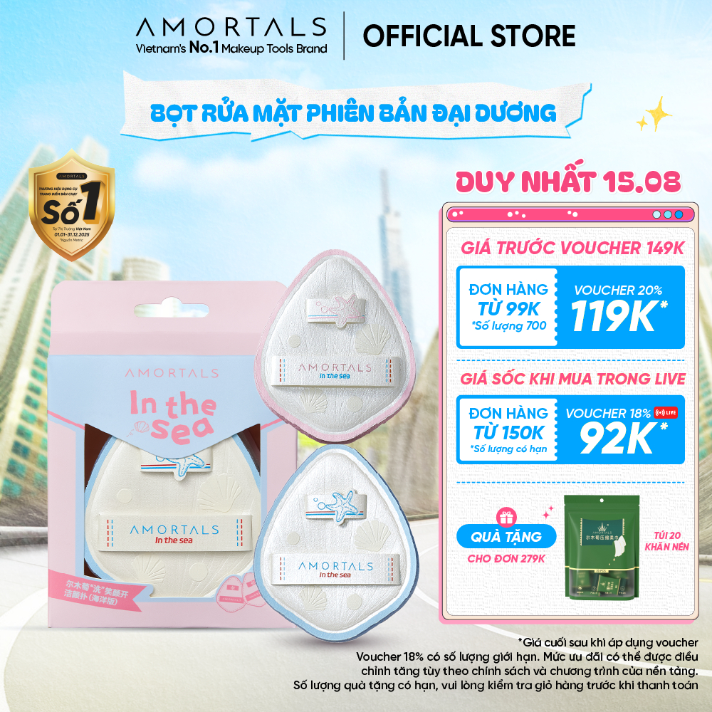 Bọt Mút Rửa Mặt Phiên Bản In The Sea 3.0 Amortals - Tẩy Trang & Làm Sạch 2in1, Siêu Mềm Mại, Làm Sạch An Toàn Cho Da
