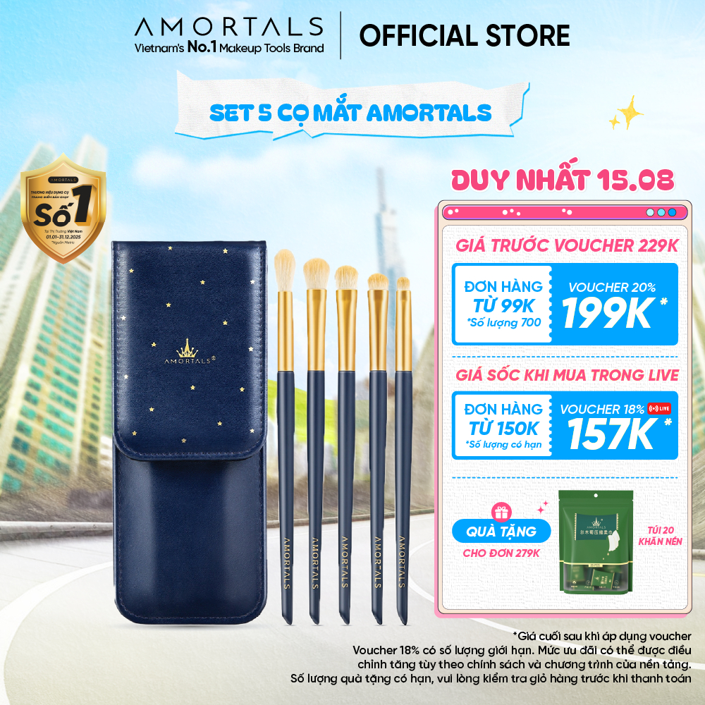 Bộ Cọ Trang Điểm Mắt 5 Cây AMORTALS Chính Hãng - Đa Năng, Chất Lượng Cao, Kèm Hộp Đựng