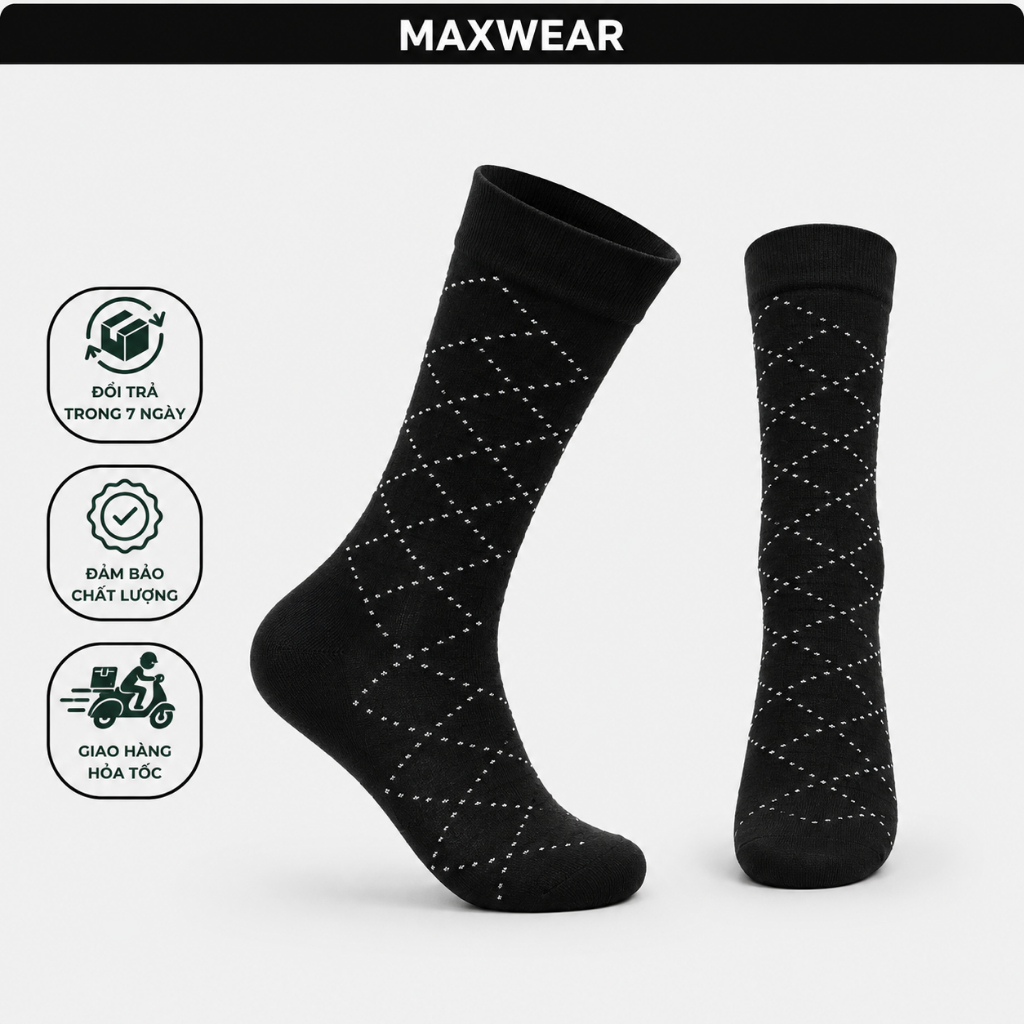 Combo 3 Đôi Tất Vớ Nam Cổ Cao Giày Tây MAXWEAR Cotton Dày Dặn, Êm Chân, Thoáng Khí
