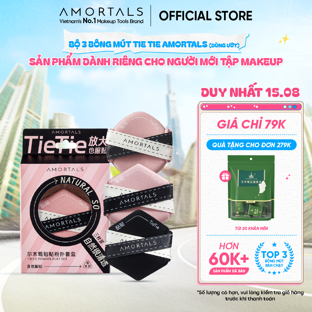 Bông Mút Trang Điểm 2 Mặt Tie Tie Amortals, Tán Nền Nhanh, Tăng Khả Năng Che Phủ, Nền Mịn Mướt Lâu Trôi