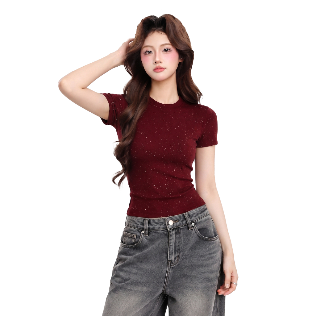 Áo Thun Baby Tee Nữ Kim Tuyến Dáng Ôm PINKSTORE29 Kiểu Lấp Lánh A51336 | BigBuy360 - bigbuy360.vn