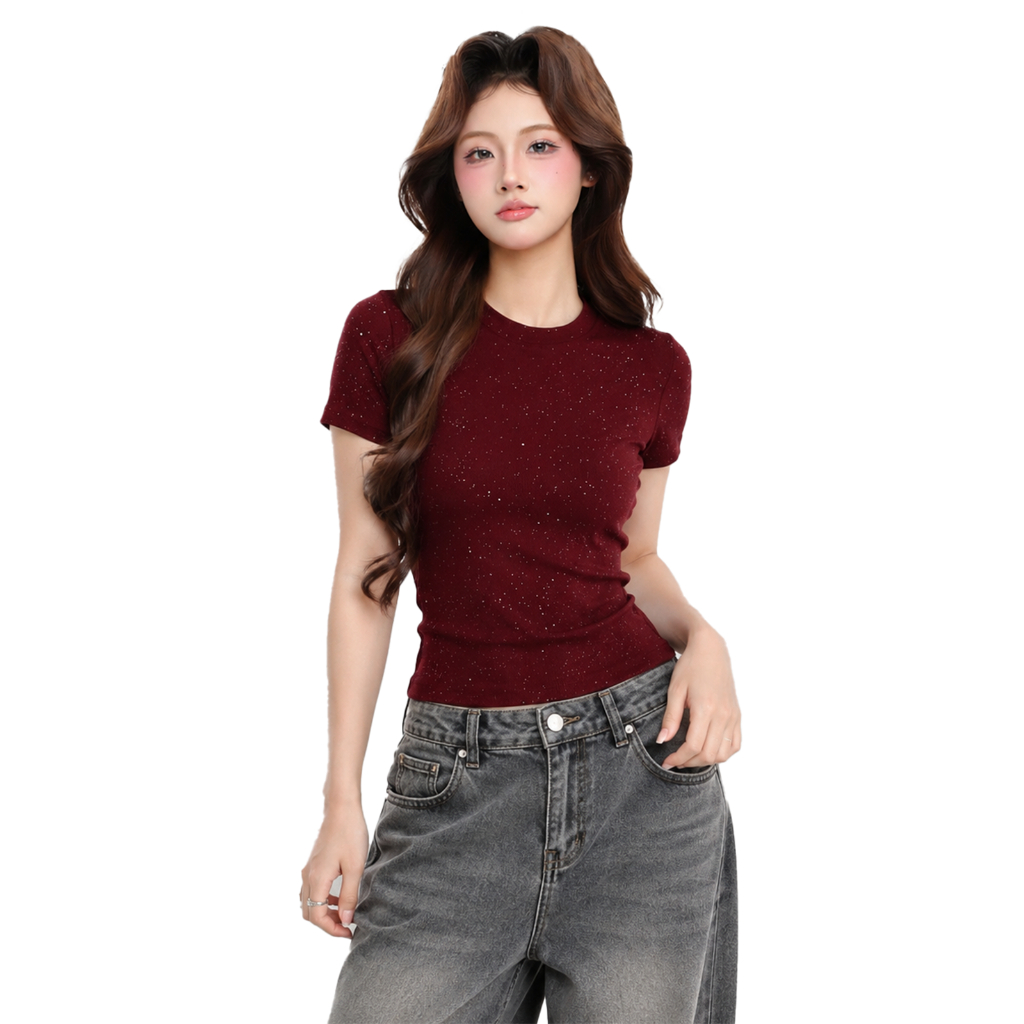 Áo Thun Baby Tee Nữ Kim Tuyến Dáng Ôm PINKSTORE29 Kiểu Lấp Lánh A51336 | BigBuy360 - bigbuy360.vn