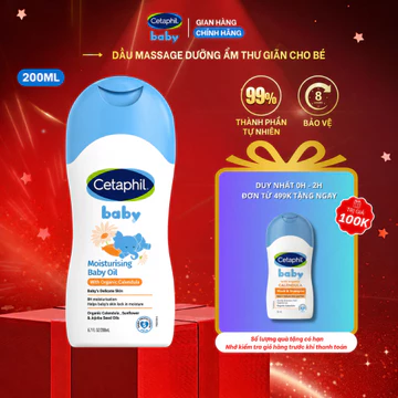 [MỚI] Dầu massage dưỡng ẩm làm dịu da bé với hoa cúc Calendula Hữu Cơ Cetaphil Baby Moisturising Baby Oil 200ml