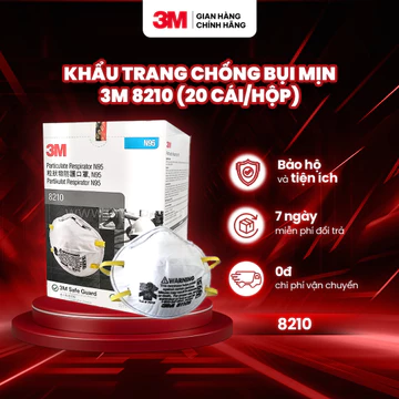[1 hộp - 20 cái] Khẩu Trang 3M 8210 Lọc 95% Bụi Mịn PM2.5 & Khí Thải Chuẩn N95