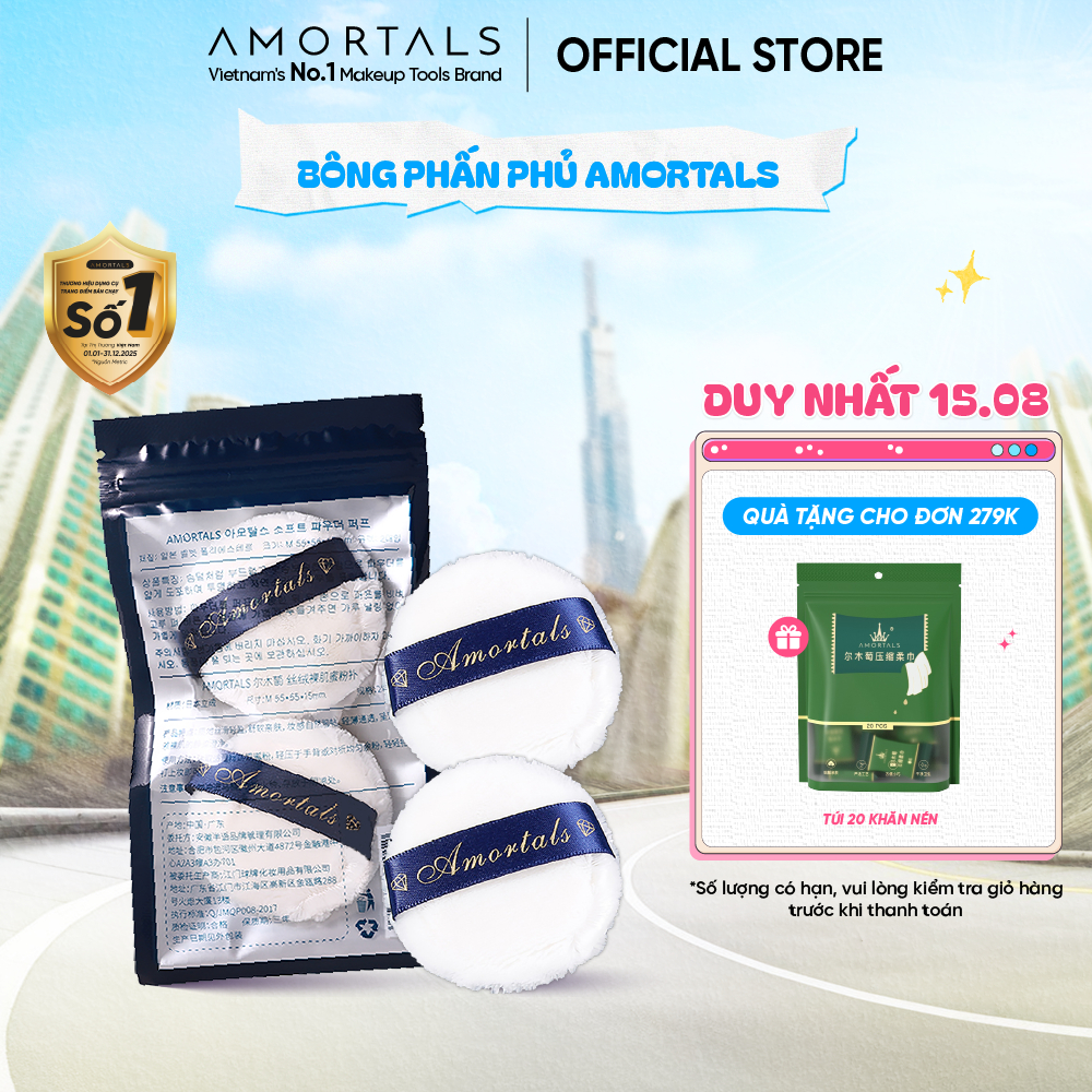 Bông Phấn Amortals Mút Trang Điểm Mềm Mịn Cotton Cao Cấp, Đệm Khí, Không Ăn Phấn