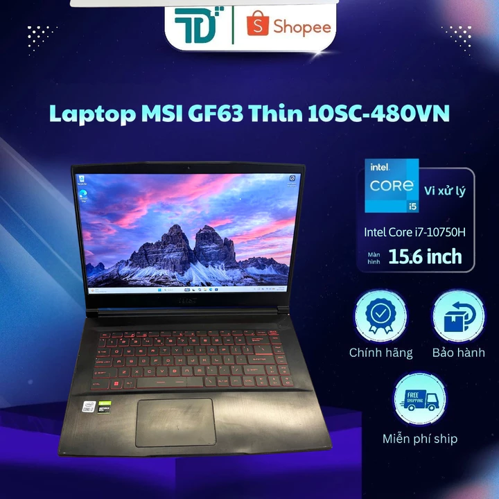 Thanh lý Laptop MSI GF63 Thin 10SC-480VN i7-10750H/8/512GB GTX1650 4GB 15.6 inch FHD Win10 Đen - Laptop cũ