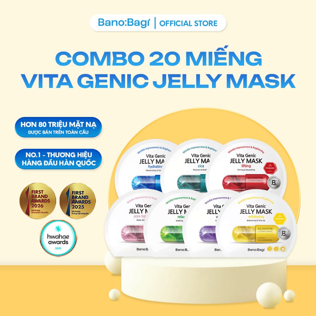 COMBO 20 Miếng Mặt Nạ Bano:Bagi Vita Genic Jelly Mask Dưỡng Da Chuyên Sâu Dành Cho Mọi Loại Da 30ml