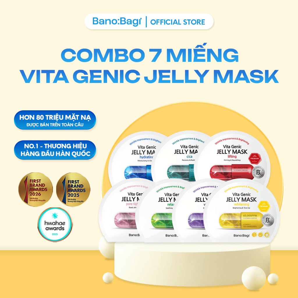 COMBO 7 Miếng Mặt Nạ Bano:Bagi Vita Genic Jelly Mask Dưỡng Da Chuyên Sâu Dành Cho Mọi Loại Da 30ml