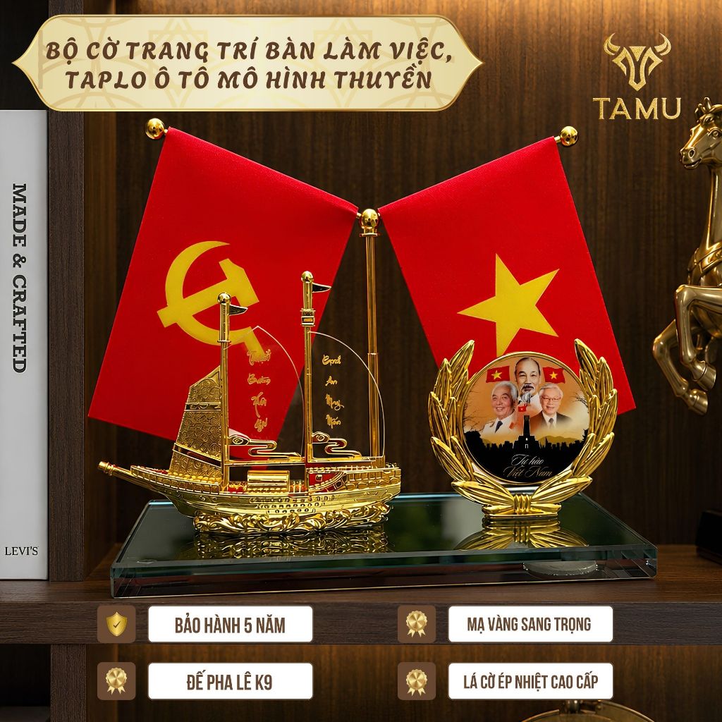 TAMU Mô Hình Thuyền Vàng Cờ Tổ Quốc Cờ Đảng Trang Trí Bàn Làm Việc, Thảm Taplo Xe Ô Tô, Quà Lưu Niệm