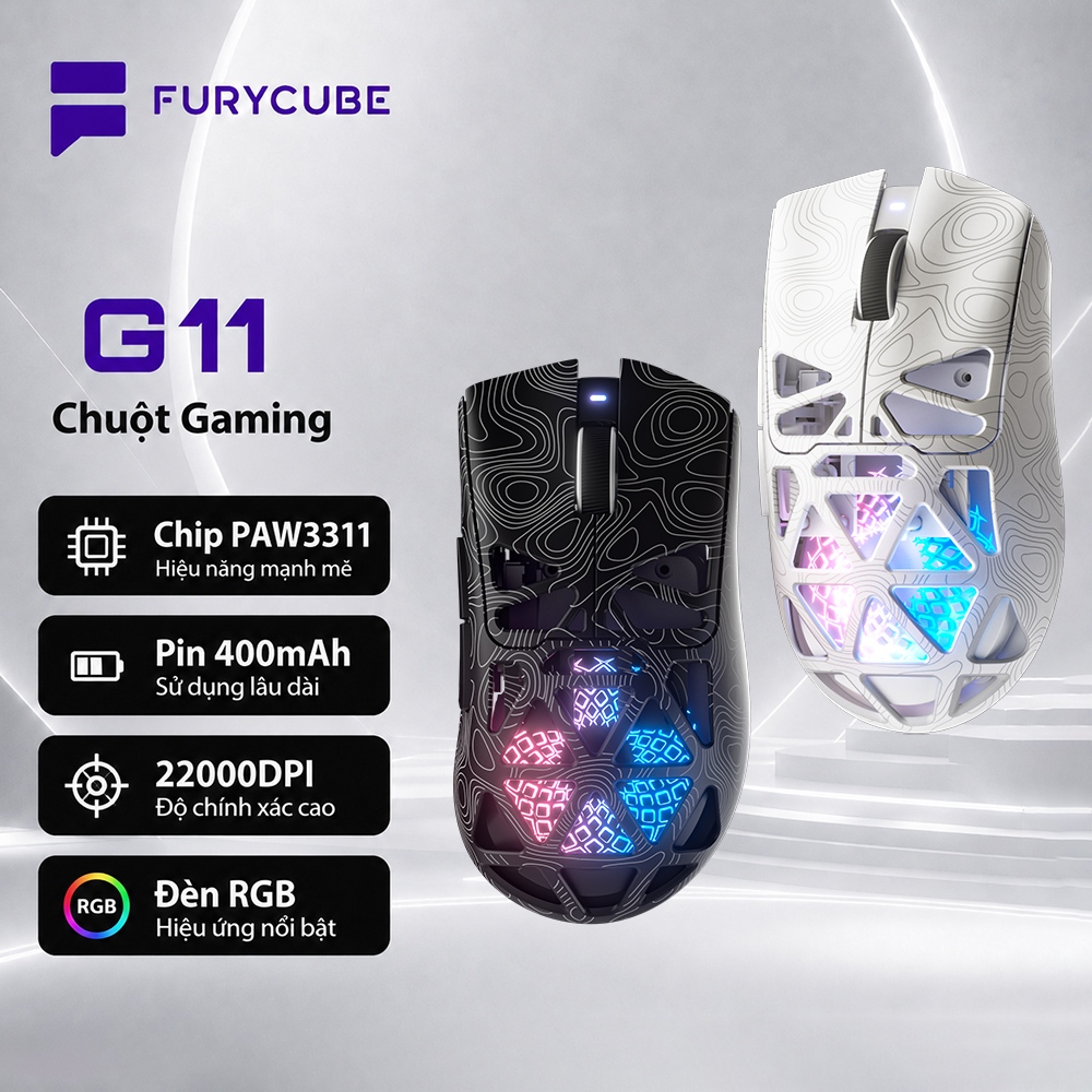 Chuột Gaming Không Dây FURYCUBE G11 2.4G Bluetooth Type-c 22000 DPI PAW3311 văn phòng RGB LED | BigBuy360 - bigbuy360.vn