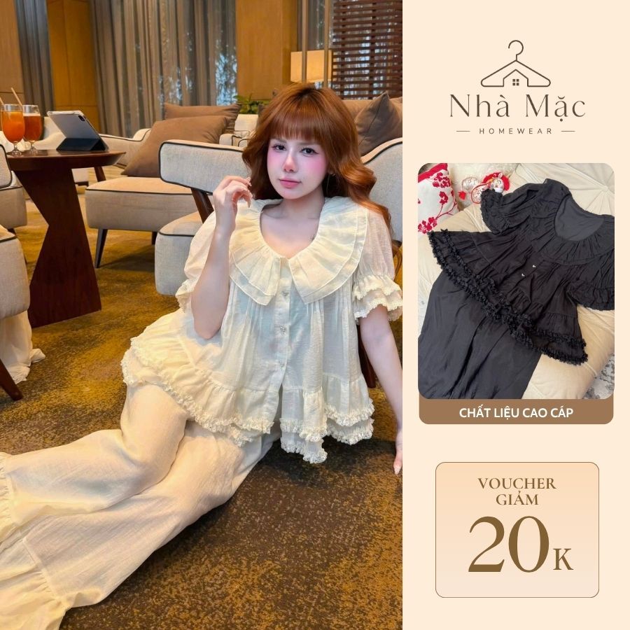 Bộ mặc nhà cao cấp nữ, bộ đồ ngủ nữ áo cộc quần dài, set cộc dài 2029 chất voan mềm có lớp lót