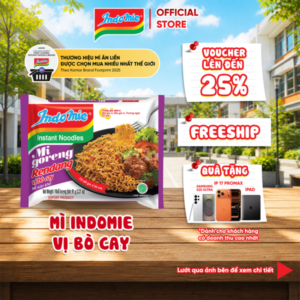 Mì Indomie vị Bò Cay, mì trộn cay nhẹ thơm vị bò đậm chất Indonesia 91g x thùng 40 gói