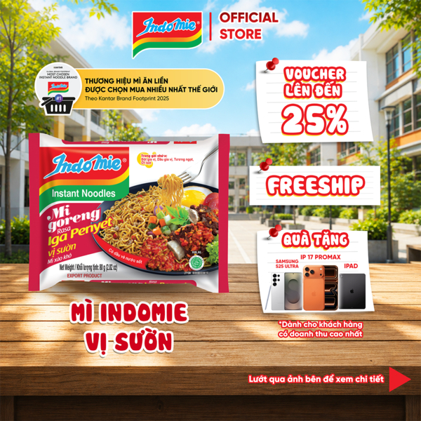 Mì Indomie vị Sườn, mì trộn thơm đậm vị sườn Indonesia 80g x thùng 40 gói