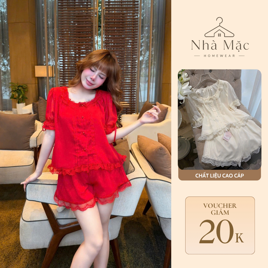 Bộ mặc nhà cao cấp nữ, bộ đồ ngủ nữ áo cộc quần cộc, set cộc 0137 chất liệu voan có lớp lót bên trong