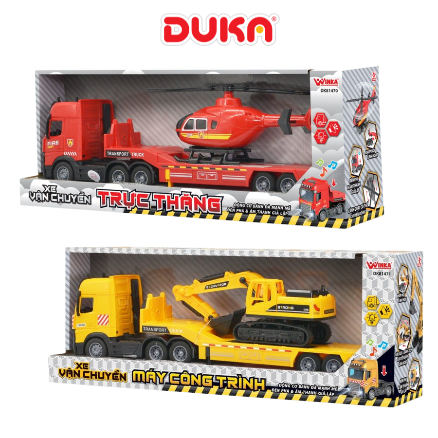Đồ Chơi DUKA: Mô Hình Xe Vận Chuyển Trực Thăng DK81470 & Vận Chuyển Xe Công Trình DK81471 - Đồ Chơi Cho Bé