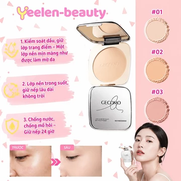Phấn phủ nén GECOMO, Phấn Phủ Mềm Mịn Kiềm Dầu, Che Khuyết điểm Lì, Giữ Lớp Trang điểm, Chống Trôi, Làm Sáng Da