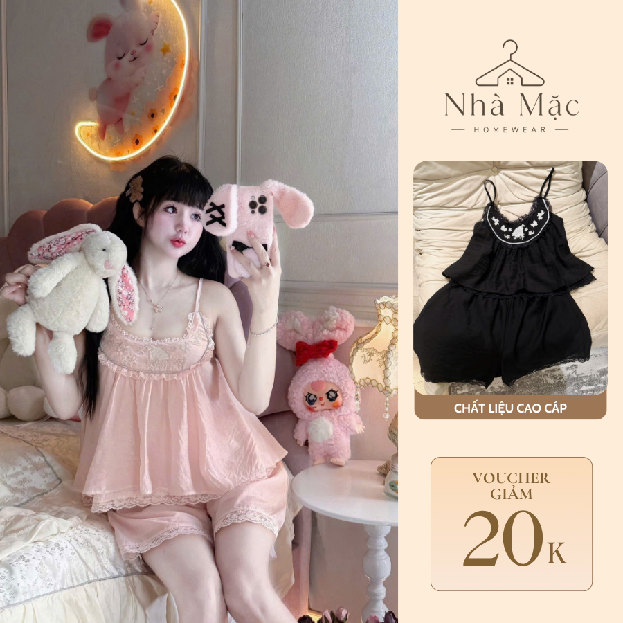 Bộ mặc nhà cao cấp nữ, bộ đồ ngủ nữ áo cộc quần cộc, set đùi cộc 0090 chất liệu voan có lớp lót bên trong