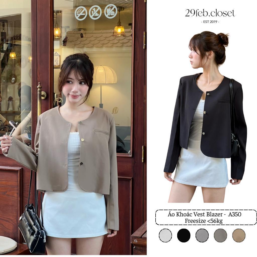 Áo Khoác Vest Blazer Nữ Trơn Khuy Đồng Cổ Tròn Một Túi Trước Nữ Tính Thời Trang Hàn Quốc - 29feb.closet - A350
