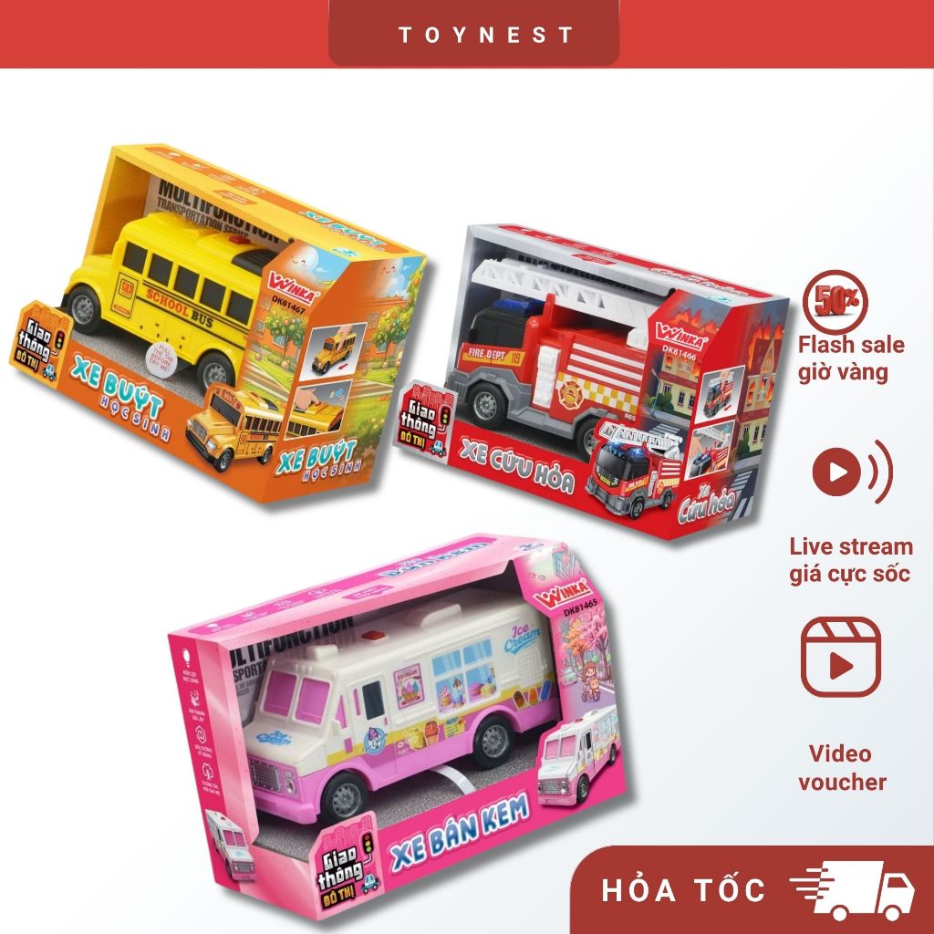 Đồ Chơi DUKA  :  Xe Buýt Học Sinh DK81467 / Xe Cứu Hỏa DK81466 / Xe Bán Kem DK81465