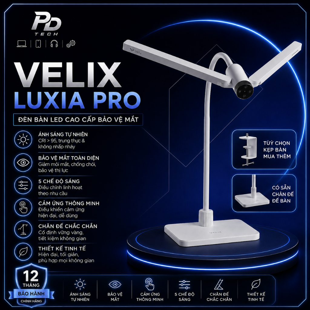 Đèn Bàn Học Bảo Vệ Mắt Velix Luxia Pro 1100 Lumen CRI 95, Chống Cận - Hàng Chính Hãng