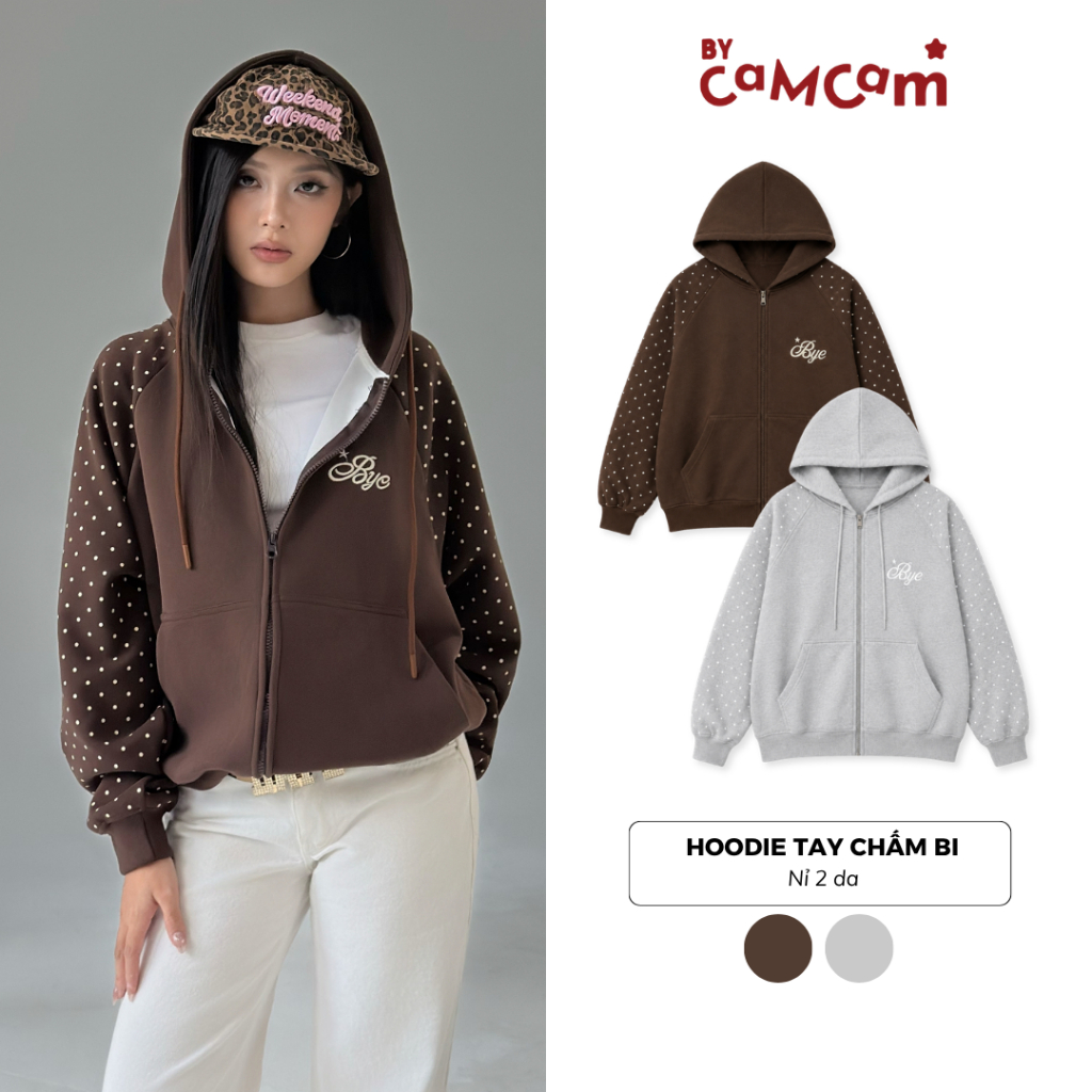 Áo Hoodie Zip (KHÔNG XÙ LÔNG) Tay Raglan Chấm Bi 𝑩𝒚𝒄𝒂𝒎𝒄𝒂𝒎 Áo Khoác Thiết Kế Tay Chấm Bi Phong Cách Hàn Quốc AHOD775