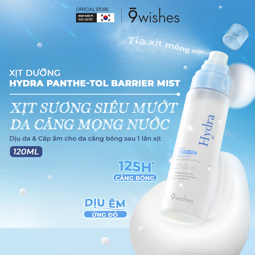 Xịt dưỡng da Căng mọng nước và Làm Dịu 9Wishes Hydra Panthe-Tol Barrier Mist 120ml