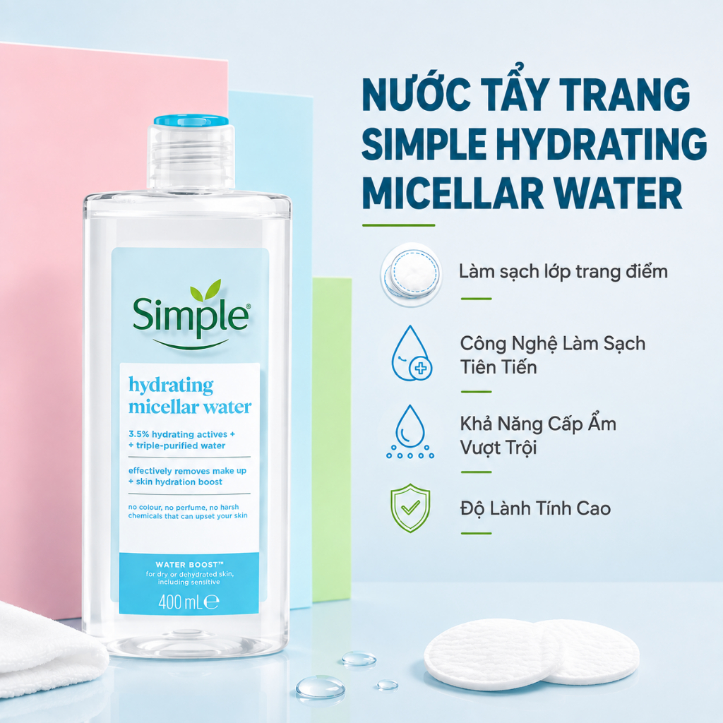 Nước Tẩy Trang Simple Micellar Water Kind To Skin, Làm Sạch, Cấp Ẩm Chai 200ml | BigBuy360 - bigbuy360.vn