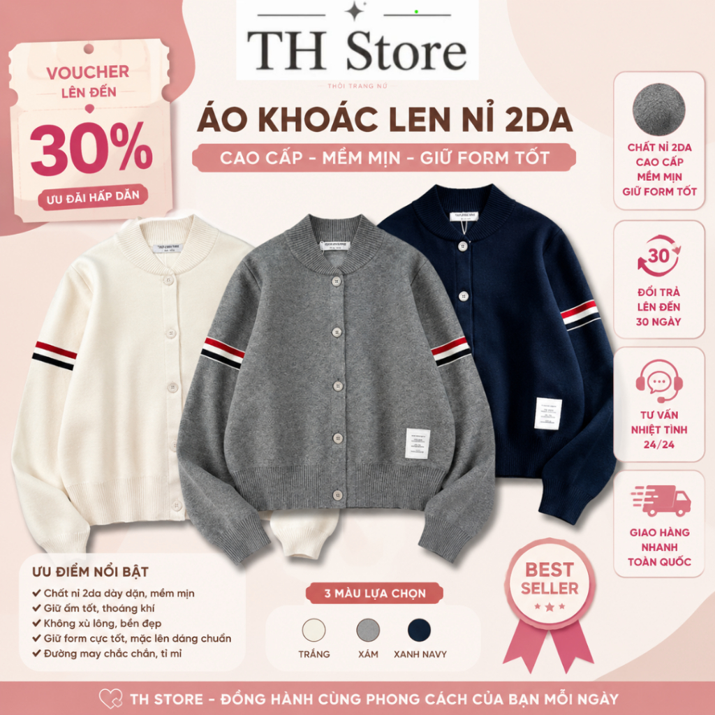 Áo cardigan nữ thời trang, Áo len & Cardigan Cổ Tròn Tay Kẻ Dễ Thương Phong Cách  Hàn Quốc Nhẹ Nhàng Chất vải nỉ hai da