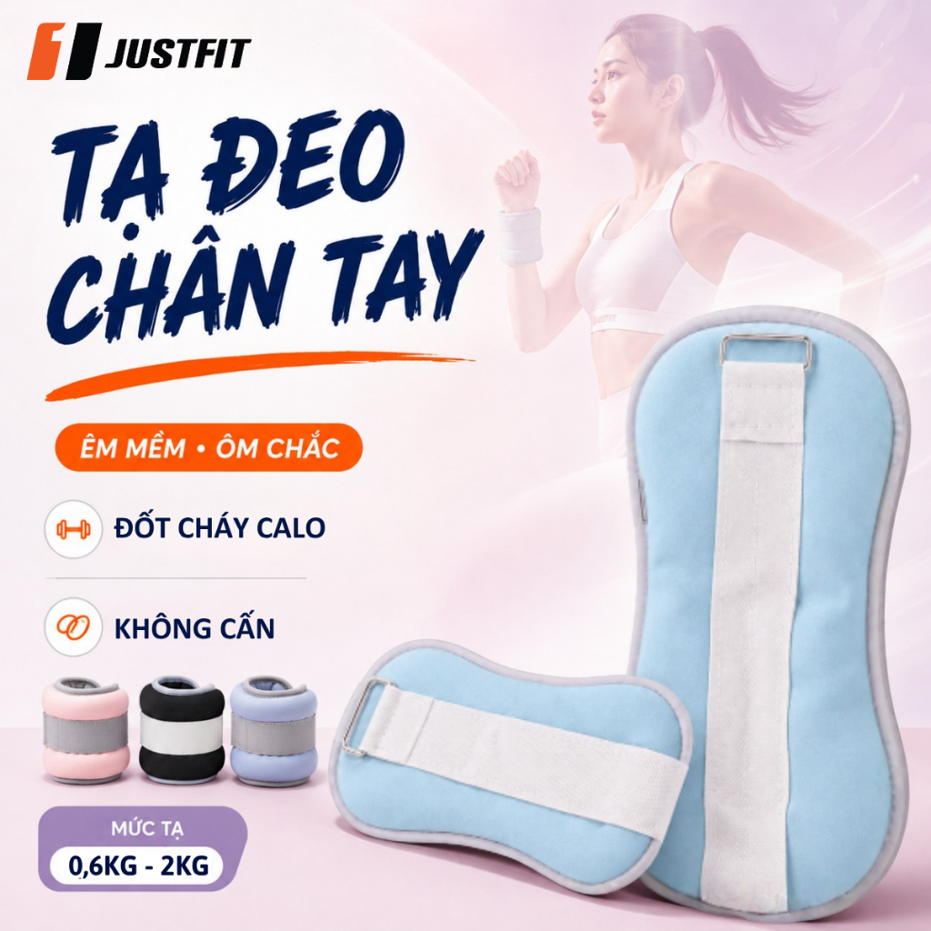 Tạ Đeo Chân Tay JUSTFIT Tạ Tăng Trọng Chạy Bộ Gym Yoga 0,6kg 1kg 1,5kg 2kg Tăng Cường Tập Luyện