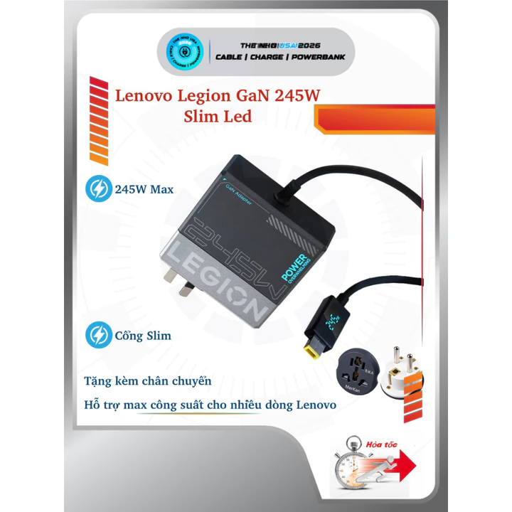 Củ sạc nhanh Lenovo Legion GaN 245W LA245 cho Lenovo Legion Thinkpad Thinkbook Xiaoxin cổng Slimtip