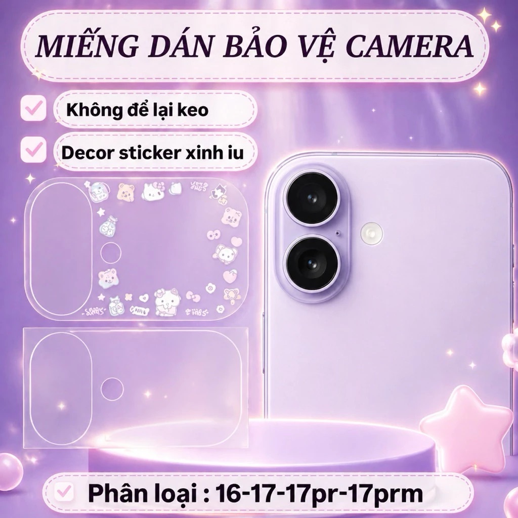 Miếng dán STICKER bảo vệ mặt lưng điện thoại 16/ 17 Thường Trong Suốt | Không Dính Keo -SANDWICHPHUKIENXINH