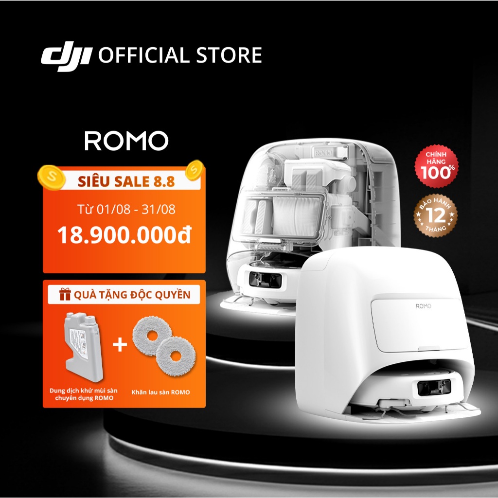 Robot hút bụi DJI ROMO P thiết kế trong suốt