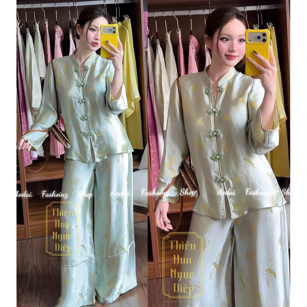 bộ bà ba thiết kế cúc mở chất vải tơ tằm cao cấp mềm mát phom áo suông cả bộ cùng chất