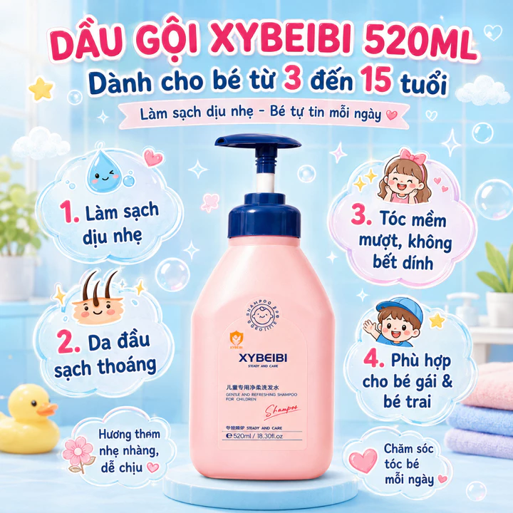 Dầu gội cho bé từ 3 đến 15 tuổi Xybeibi,520ml, làm sạch,giảm gàu,bết cho bé trai và bé gái. mã T8