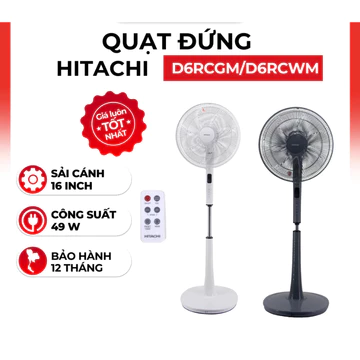 Quạt Đứng Hitachi LF-D6RCGM (Màu xám) / LF-D6RCWM (Màu trắng) - CÓ REMOTE, Thiết Kế Chống Rung, 7 Cánh Quạt