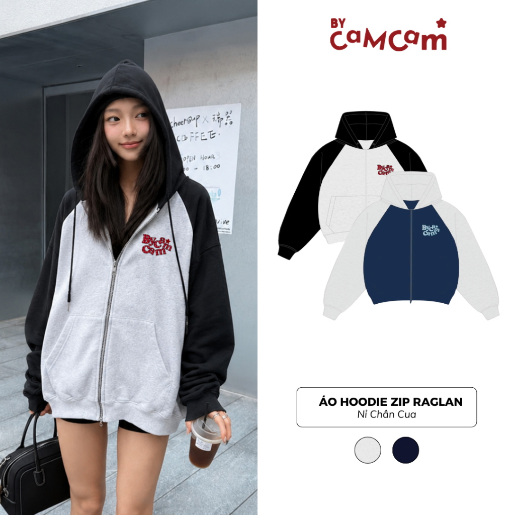Áo Hoodie Zip Form Boxy Tay Raglan 𝑩𝒚𝒄𝒂𝒎𝒄𝒂𝒎 Áo Khoác Nỉ Chân Cua Mũ Lớn Đắp Vải Basic Unisex AHOD745 | BigBuy360 - bigbuy360.vn