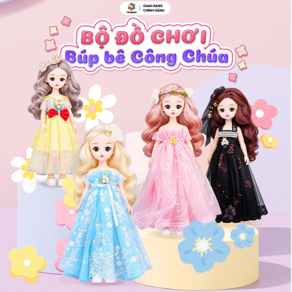 Búp Bê Bé Gái Váy Dạ Hội Kèm Phụ Kiện Làm Đẹp, Bộ Đồ Chơi Thay Quần Áo Cho Bé