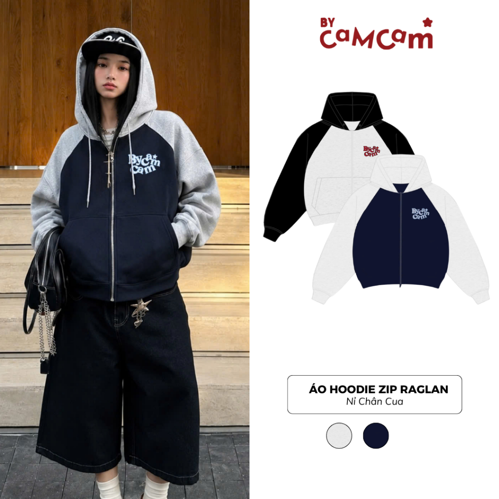 Áo Hoodie Zip Form Boxy Tay Raglan 𝑩𝒚𝒄𝒂𝒎𝒄𝒂𝒎 Áo Khoác Nỉ Chân Cua Mũ Lớn Đắp Vải Basic Unisex AHOD745 | BigBuy360 - bigbuy360.vn