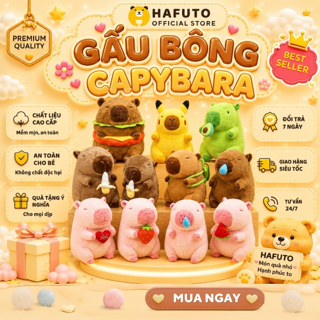 Gấu Bông Chuột Capybara Hafuto đáng yêu, món qua cho mọi lứa tuổi