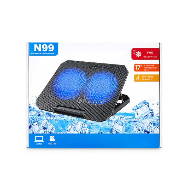 Đế Tản Nhiệt Laptop N19, N99 Có Đèn Led Cho Laptop Từ 13.3 Đến 17 inch 2 Fan / Đế Nâng 45 Độ Loại Tốt