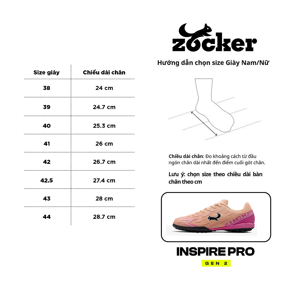 [Tăng 1 size] Giày Đá Bóng Zocker Inspire Pro Gen 2| Đá Thật Chân, Form Bền Bỉ, Bám Sân (Tặng 1 Tất) | BigBuy360 - bigbuy360.vn