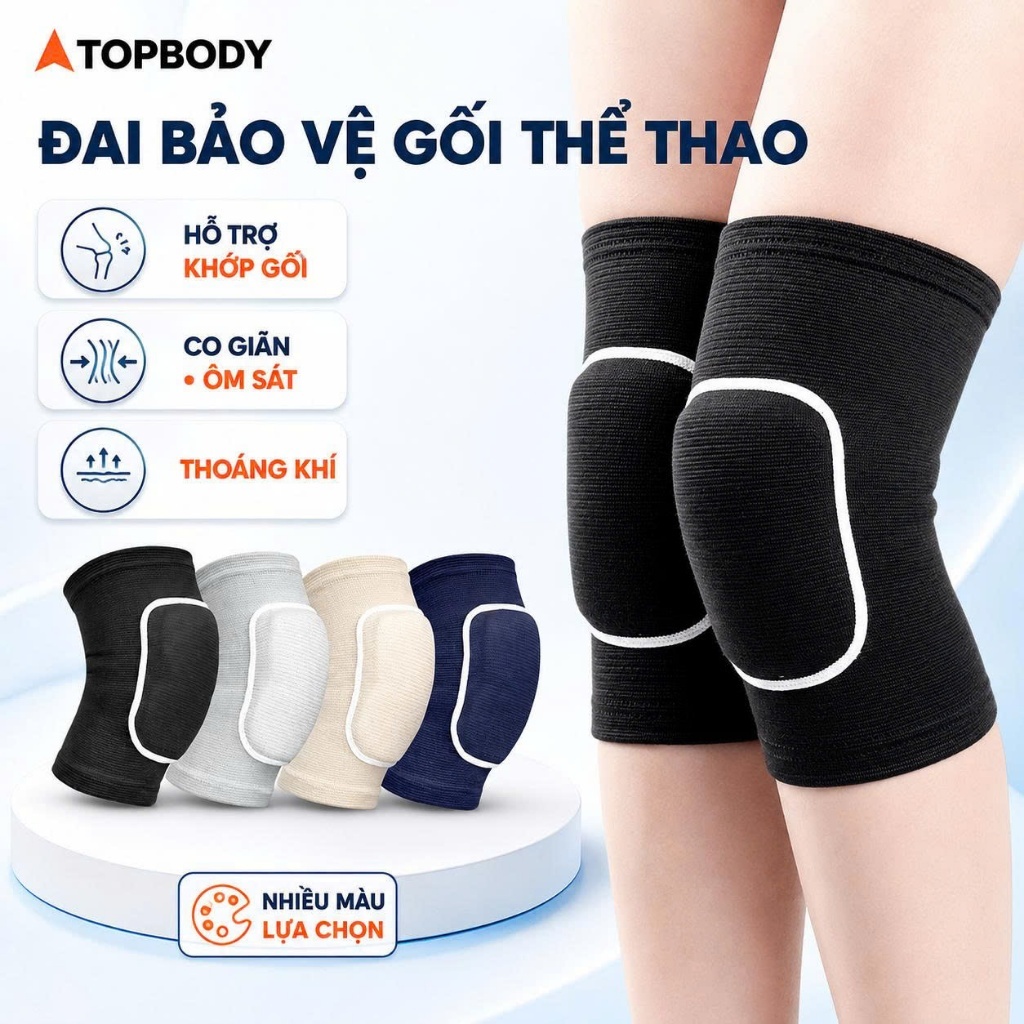 [1 Đôi] Đai Bảo Vệ Đầu Gối Thể Thao TOPBODY, Băng Bảo Vệ Đầu Và Khớp Gối Tập Yoga, Gym, Bóng Chuyền, Chạy Bộ-DADOI