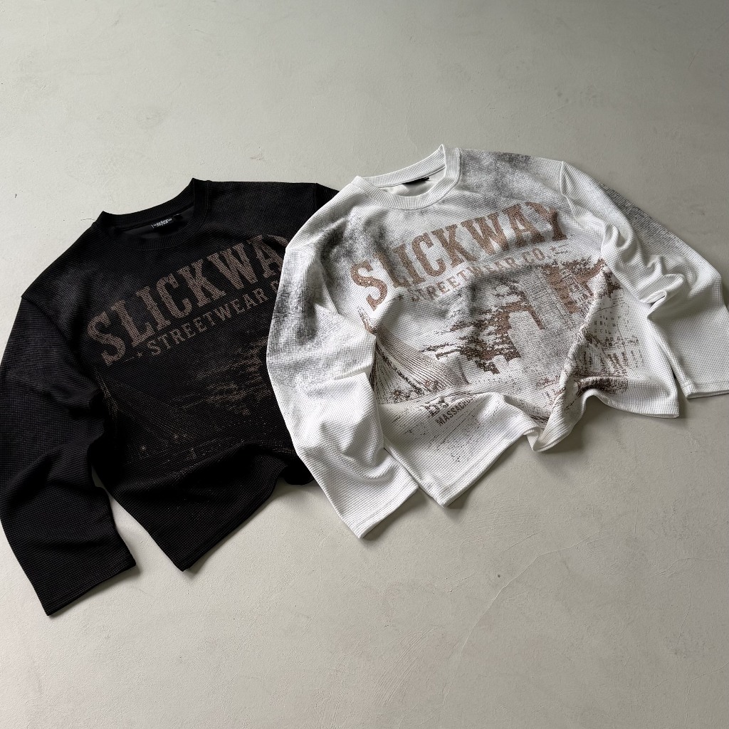[ New Arrival ] SLICK- Long Sleeve Waffle" EREBOS" hiệu ứng wash Form Boxy Cotton- Local Brand THE SLICK WAY UNISEX