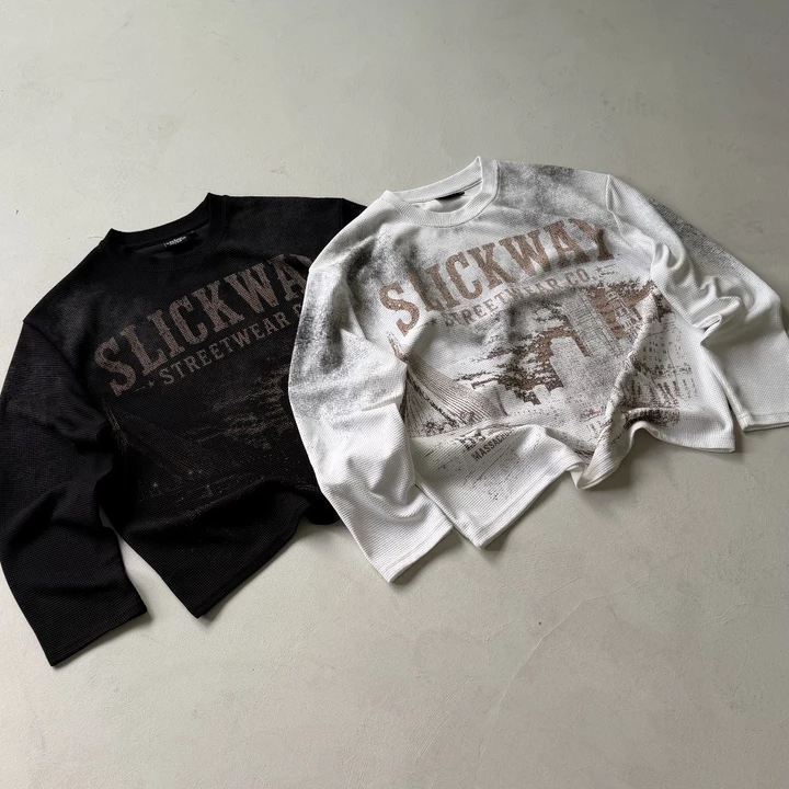 [ New Arrival ] SLICK- Long Sleeve Waffle" EREBOS" hiệu ứng wash Form Boxy Cotton- Local Brand THE SLICK WAY UNISEX