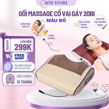 Gối Massage Cổ Vai Gáy Hồng Ngoại - Gối Massage Hồng Ngoại 20 Bi Cao Cấp Thế Hệ Mới