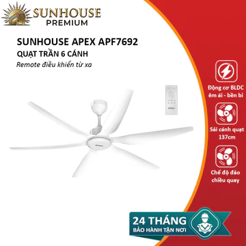 Quạt trần SUNHOUSE APEX APF7692 quạt 6 cánh, remote điều khiển - Bảo hành 24 tháng